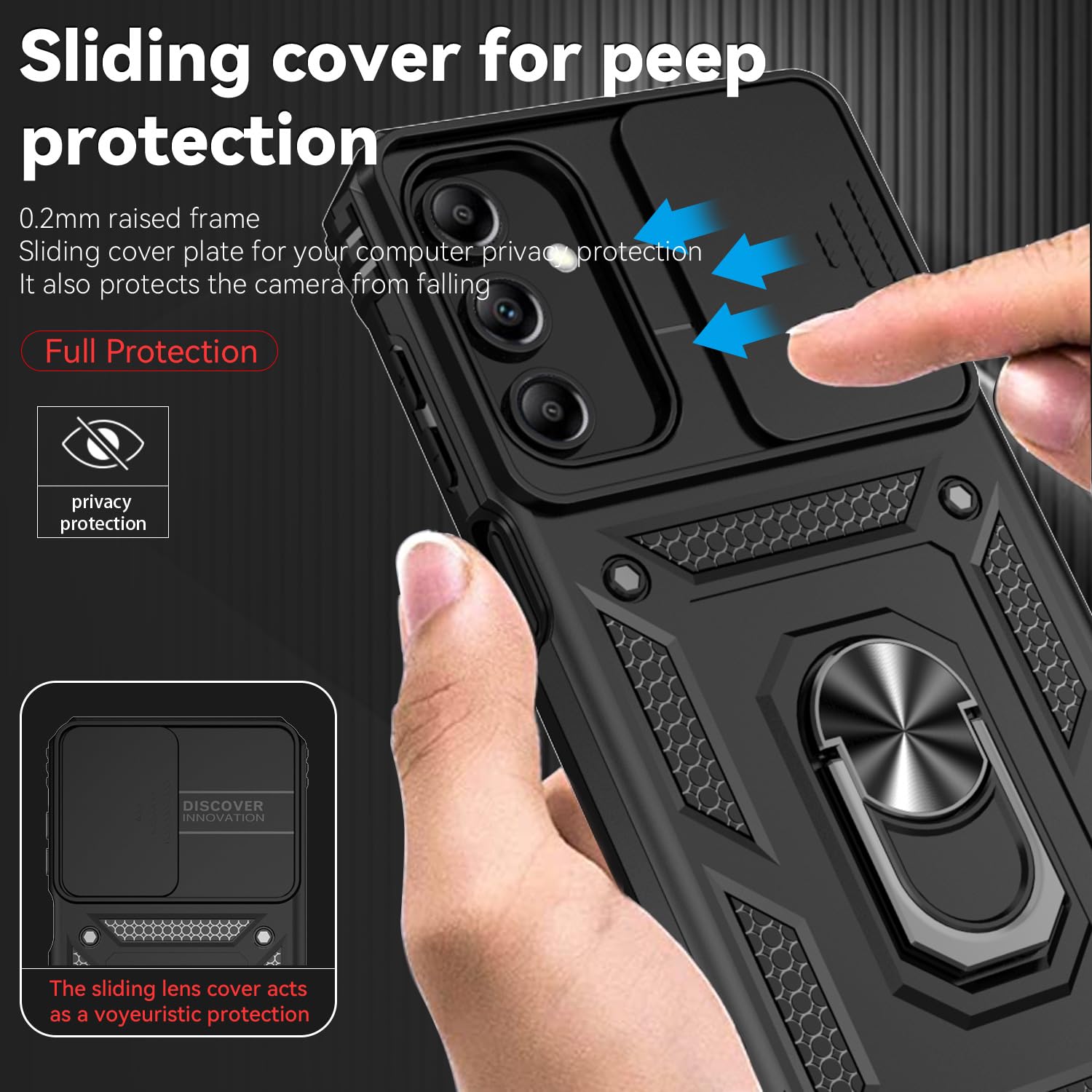 YZOK Samsung Galaxy A15 5G Case with Camera Lens Cover and HD Screen Protector Military Grade Kickstand Hybrid Shockproof Black - View 4 of 9
