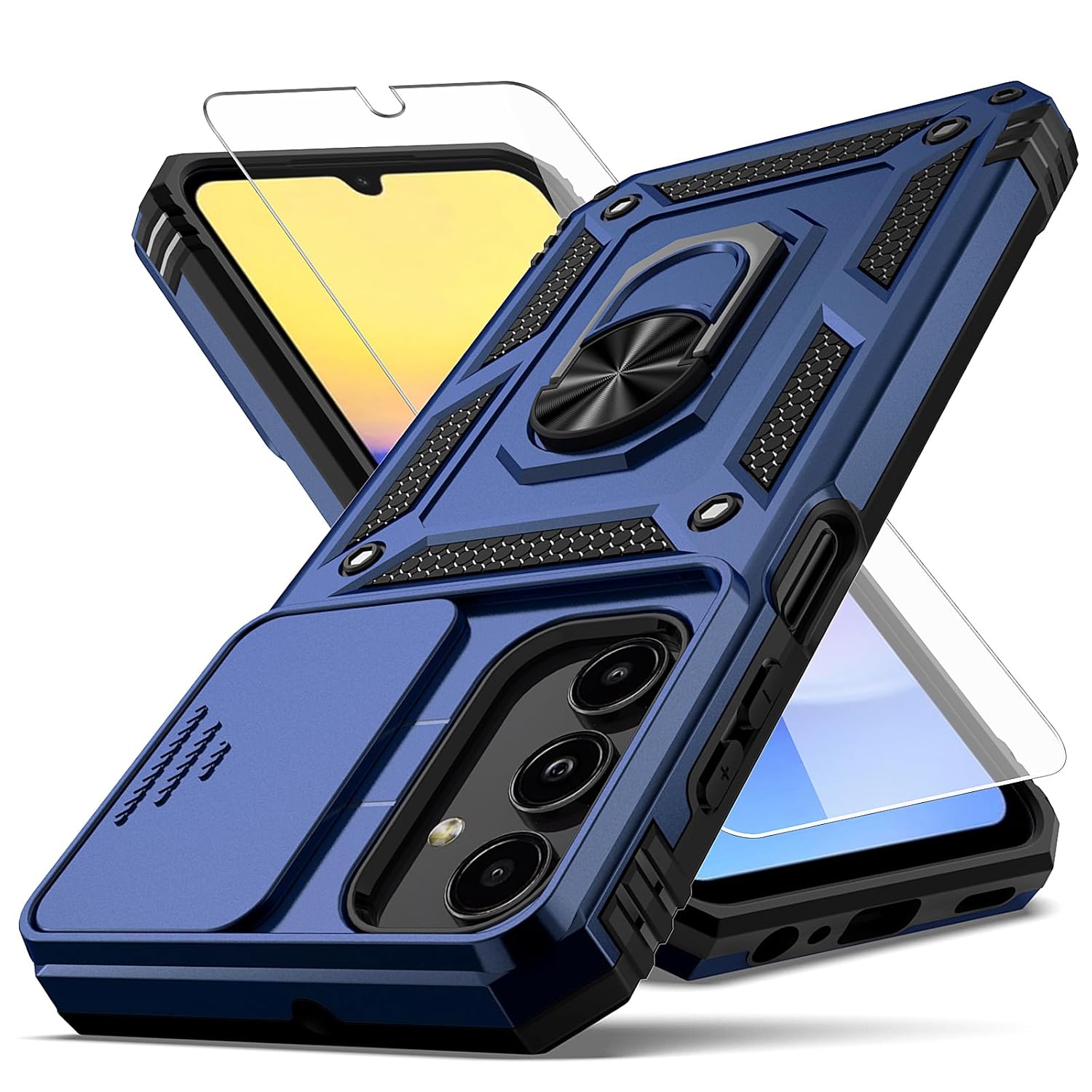 YZOK Samsung Galaxy A15 5G Case with Camera Lens Cover and HD Screen Protector Military Grade Kickstand Hybrid Shockproof Black - View 9 of 9