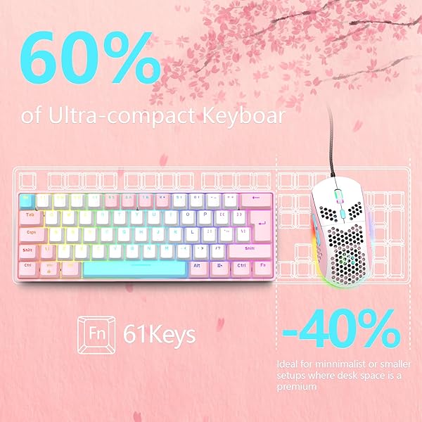 SELORSS RK-T60 Wired 60% TKL Mechanical Gaming Keyboard with Rainbow Backlight and Coiled Aviator Cable for Windows Laptop PS4 PC Gamer - View 4 of 11