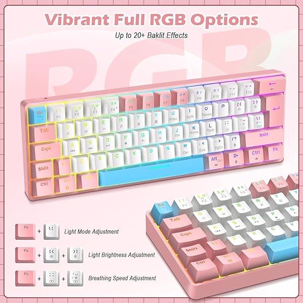 SELORSS RK-T60 Wired 60% TKL Mechanical Gaming Keyboard with Rainbow Backlight and Coiled Aviator Cable for Windows Laptop PS4 PC Gamer - View 11 of 11