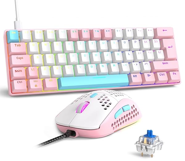 SELORSS RK-T60 Wired 60% TKL Mechanical Gaming Keyboard with Rainbow Backlight and Coiled Aviator Cable for Windows Laptop PS4 PC Gamer - View 3 of 11