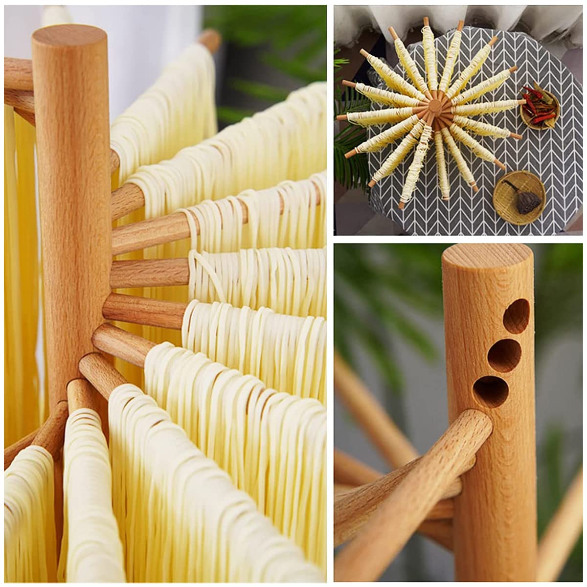 KOUISYY Wood Pasta Drying Rack Collapsible Spaghetti Noodle Dryer with 16 Suspension Rods for Easy Storage and Quick Drying of Homemade Fresh Pasta - View 2 of 7