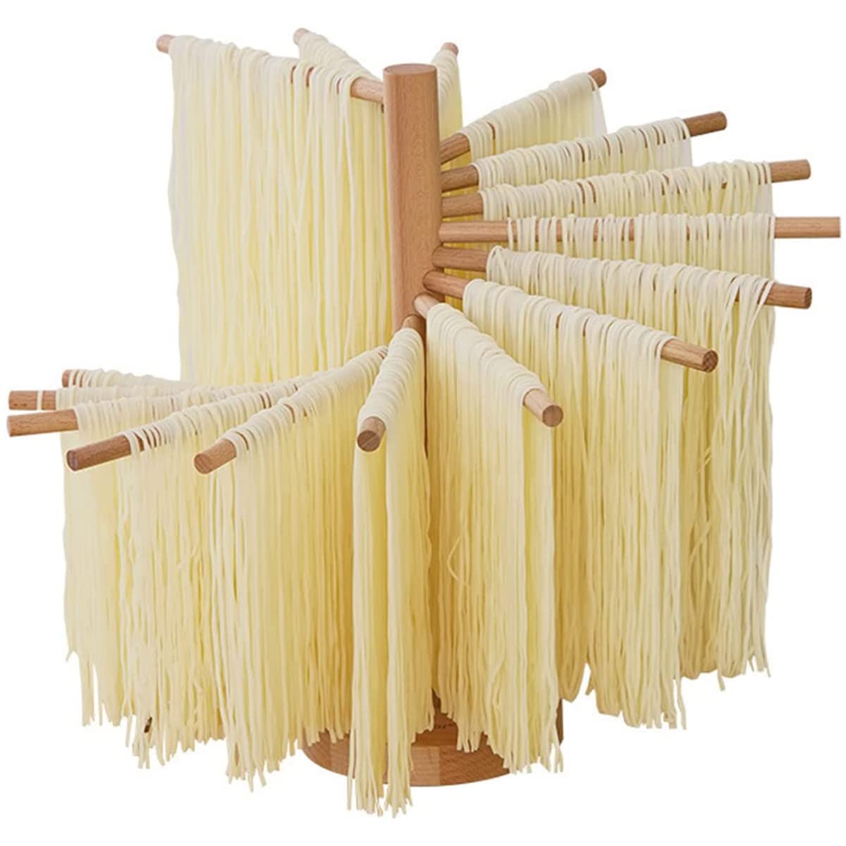 KOUISYY Wood Pasta Drying Rack Collapsible Spaghetti Noodle Dryer with 16 Suspension Rods for Easy Storage and Quick Drying of Homemade Fresh Pasta