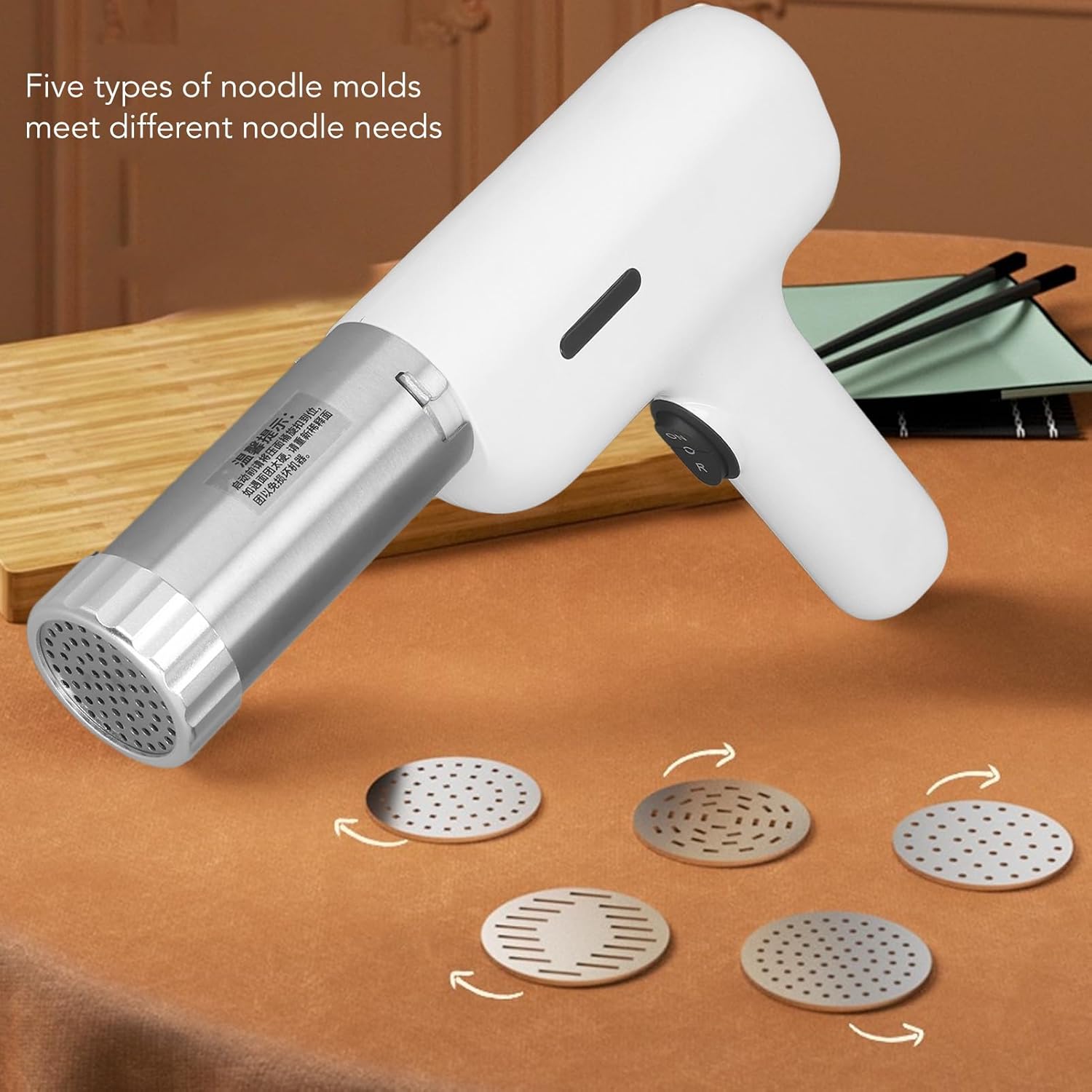 Fockety Electric Pasta Maker Automatic Portable Handheld Noodle Maker with 5 Noodle Options for Homemade Spaghetti and Ramen - View 4 of 9