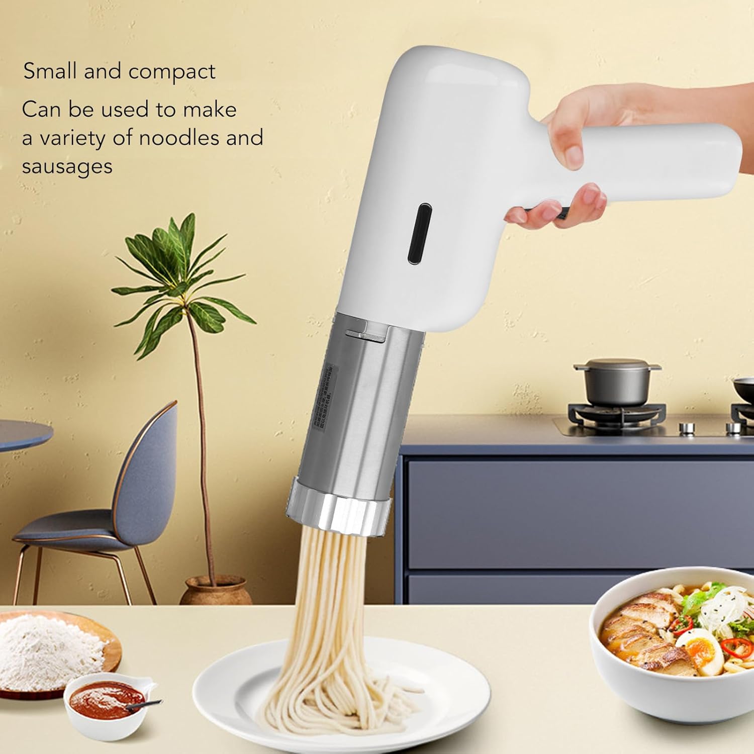 Fockety Electric Pasta Maker Automatic Portable Handheld Noodle Maker with 5 Noodle Options for Homemade Spaghetti and Ramen - View 5 of 9