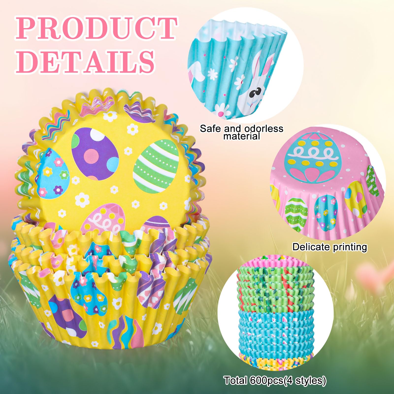 JarThenaAMCS JarThenaAMCS 600Pcs Easter Cupcake Liners Bunny Rabbit Carrot Print Colorful Baking Cups for Spring Birthday Party Supplies - View 3 of 7