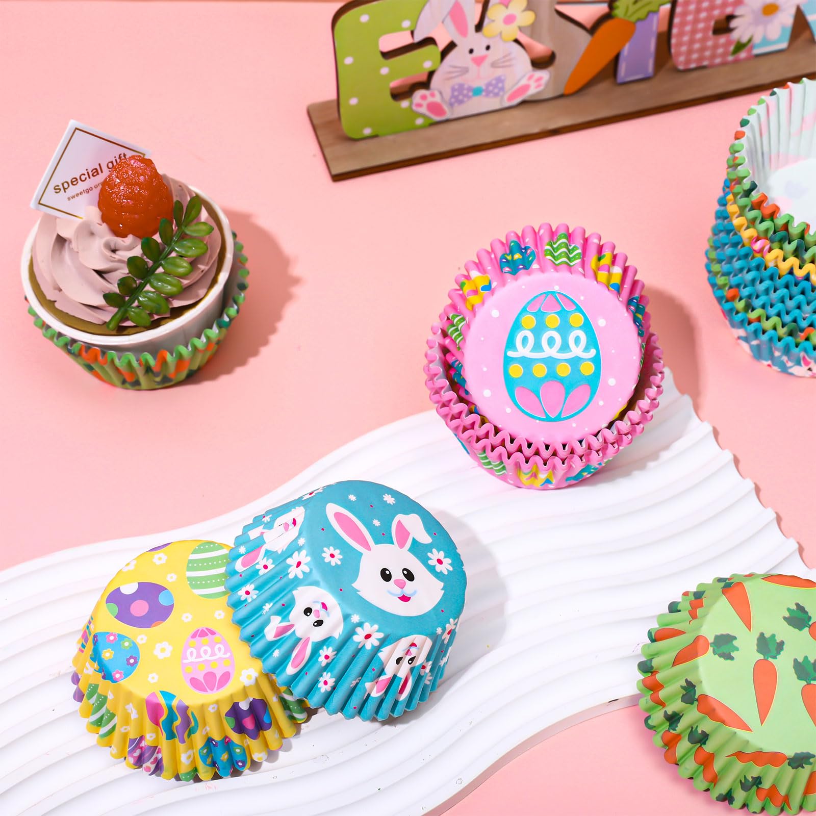 JarThenaAMCS JarThenaAMCS 600Pcs Easter Cupcake Liners Bunny Rabbit Carrot Print Colorful Baking Cups for Spring Birthday Party Supplies - View 4 of 7
