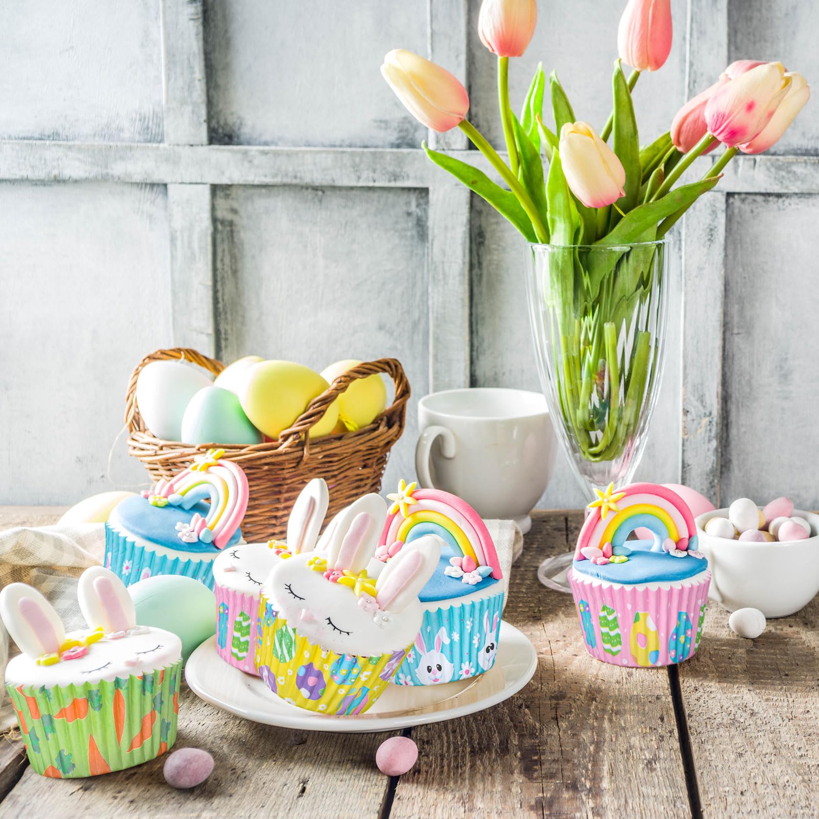 JarThenaAMCS JarThenaAMCS 600Pcs Easter Cupcake Liners Bunny Rabbit Carrot Print Colorful Baking Cups for Spring Birthday Party Supplies - View 6 of 7