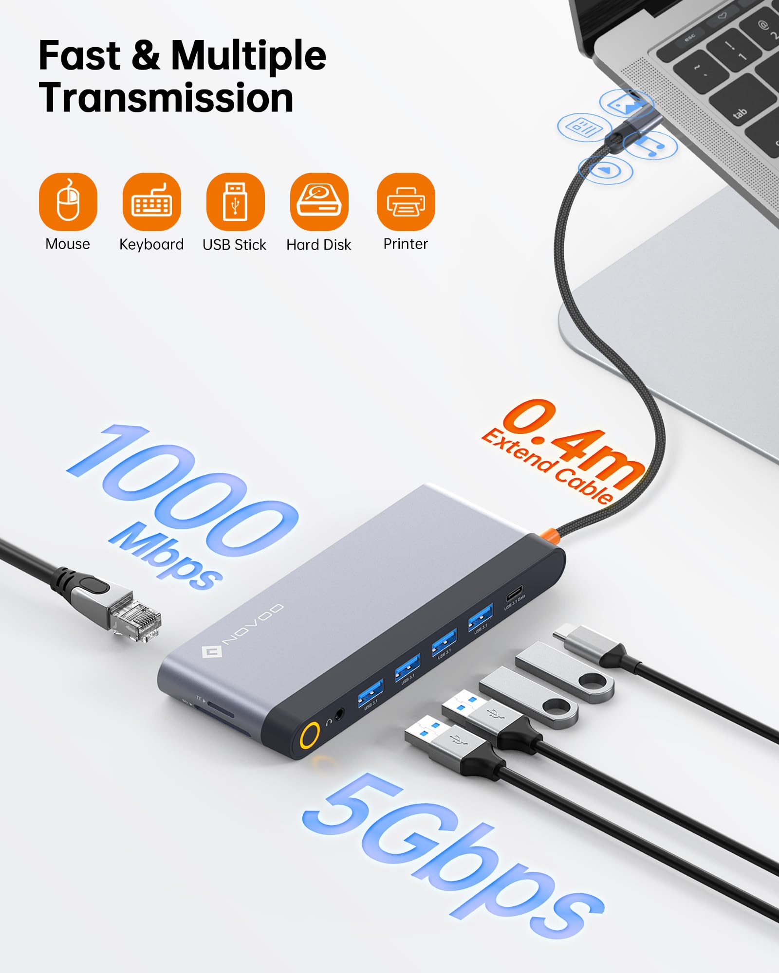 NOVOO USB C Docking Station Dual Monitor 14 in 1 Multiport Adapter for Dell HP MacBook Lenovo iPhone 15 with 8K 4K Display and Multiple Ports - View 6 of 9