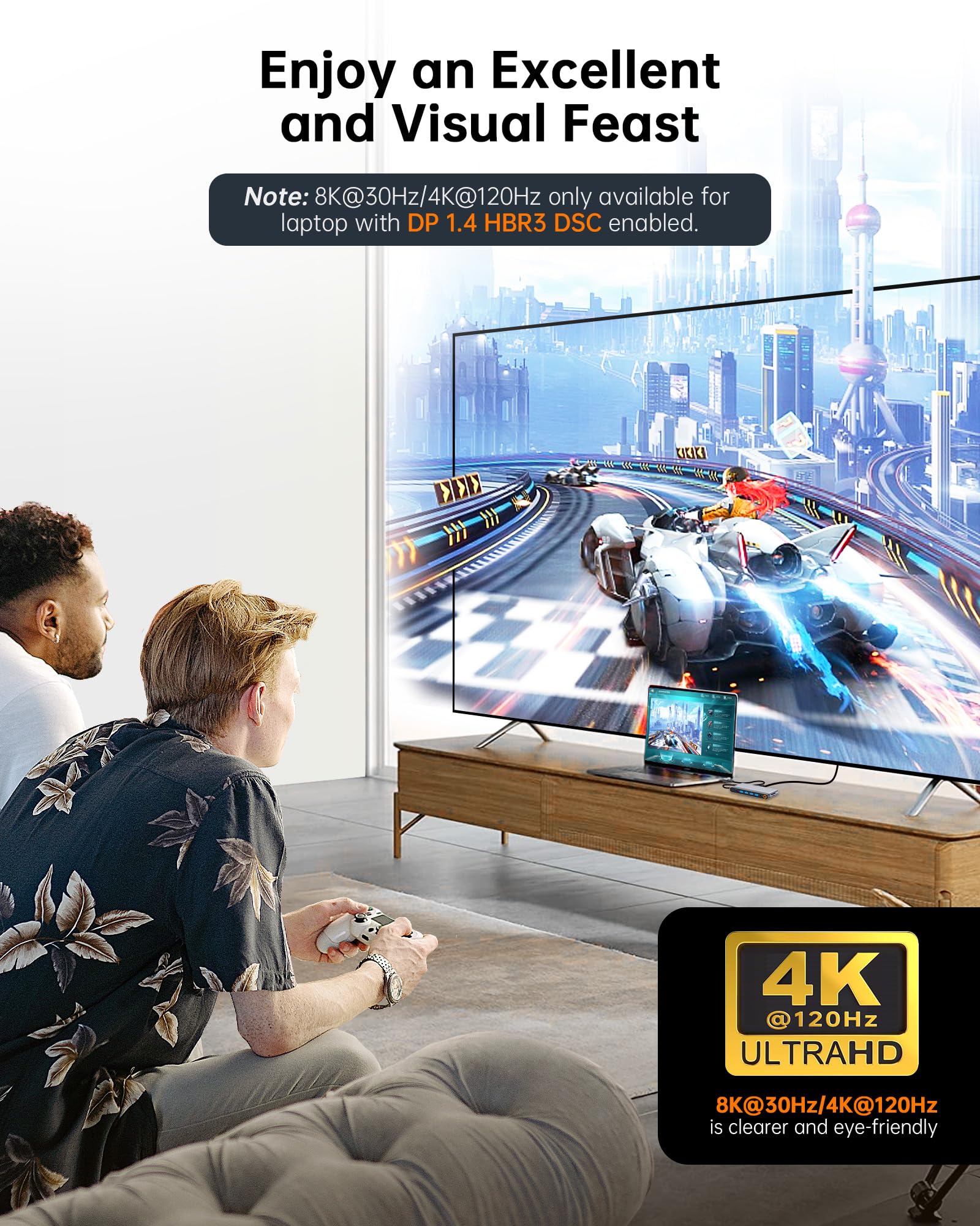 NOVOO USB C Docking Station Dual Monitor 14 in 1 Multiport Adapter for Dell HP MacBook Lenovo iPhone 15 with 8K 4K Display and Multiple Ports - View 8 of 9