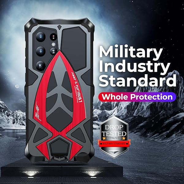 Lunivop Lunivop Metal Hard Phone Case for Samsung Galaxy S24 Ultra 2024 Heavy Duty Rugged Military Grade with Soft Screen Protector Black Red - View 7 of 8