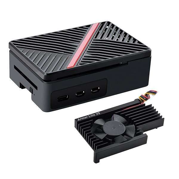 GeeekPi Raspberry Pi 5 Case with Armor Lite V5 Heatsink Fan - Durable ABS for 4GB/8GB Models (Black)
