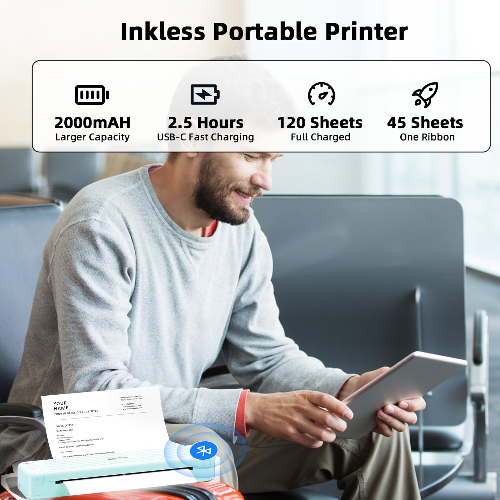 PokeLabel PokeLabel Portable Wireless Printer P831 Bluetooth Inkless 300DPI Ideal for Business Travel A4 A5 B5 Plain Paper Compatibility - View 3 of 6