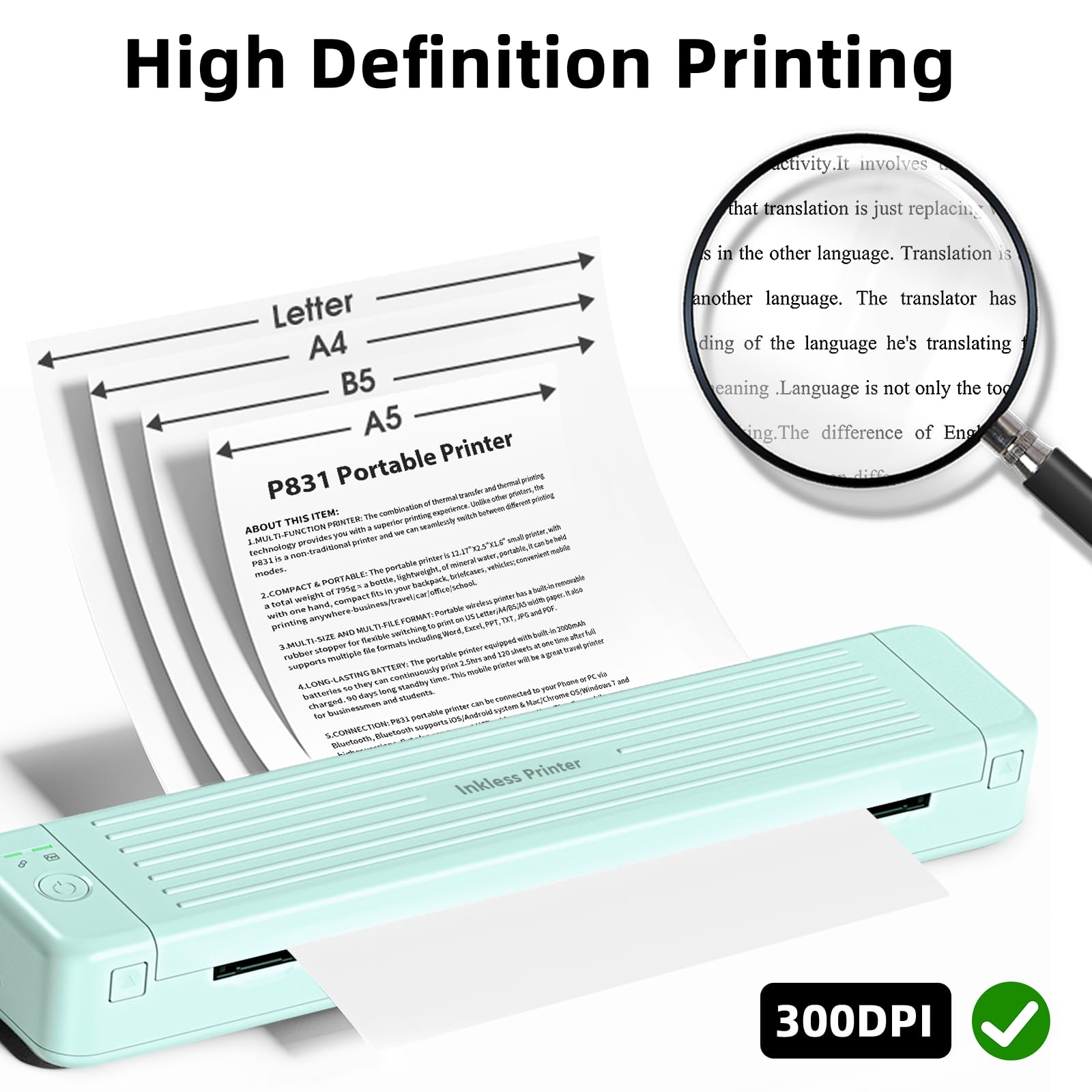 PokeLabel PokeLabel Portable Wireless Printer P831 Bluetooth Inkless 300DPI Ideal for Business Travel A4 A5 B5 Plain Paper Compatibility - View 4 of 6