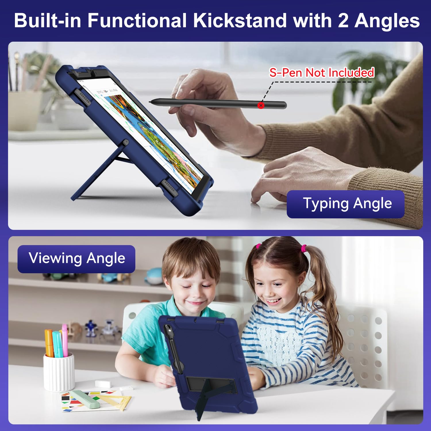 MARIWIVI MARIWIVI Shockproof Case for Samsung Galaxy Tab S9 FE 5G 10.9 Inch and Tab S9 11 Inch with S Pen Holder and Multi-Angle Kickstand Navy Blue Black - View 4 of 7