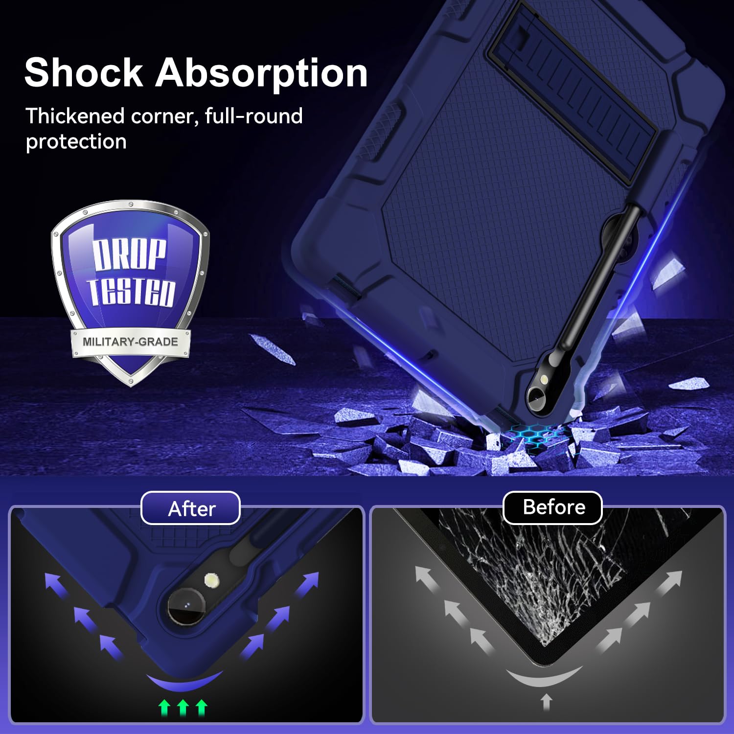 MARIWIVI MARIWIVI Shockproof Case for Samsung Galaxy Tab S9 FE 5G 10.9 Inch and Tab S9 11 Inch with S Pen Holder and Multi-Angle Kickstand Navy Blue Black - View 5 of 7