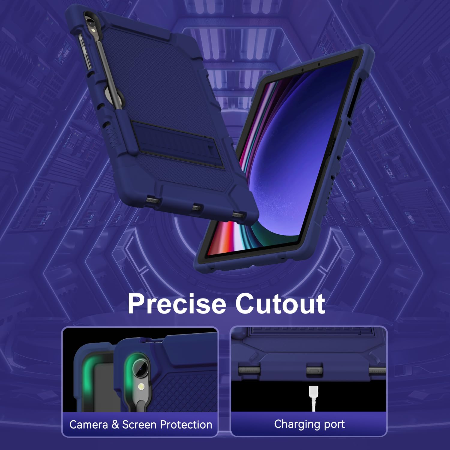 MARIWIVI MARIWIVI Shockproof Case for Samsung Galaxy Tab S9 FE 5G 10.9 Inch and Tab S9 11 Inch with S Pen Holder and Multi-Angle Kickstand Navy Blue Black - View 7 of 7