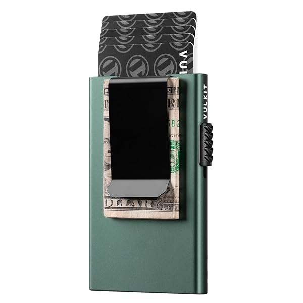 VULKIT VULKIT Minimalist Wallet with Money Clip RFID Protection Slim Card Holder Midnight Green