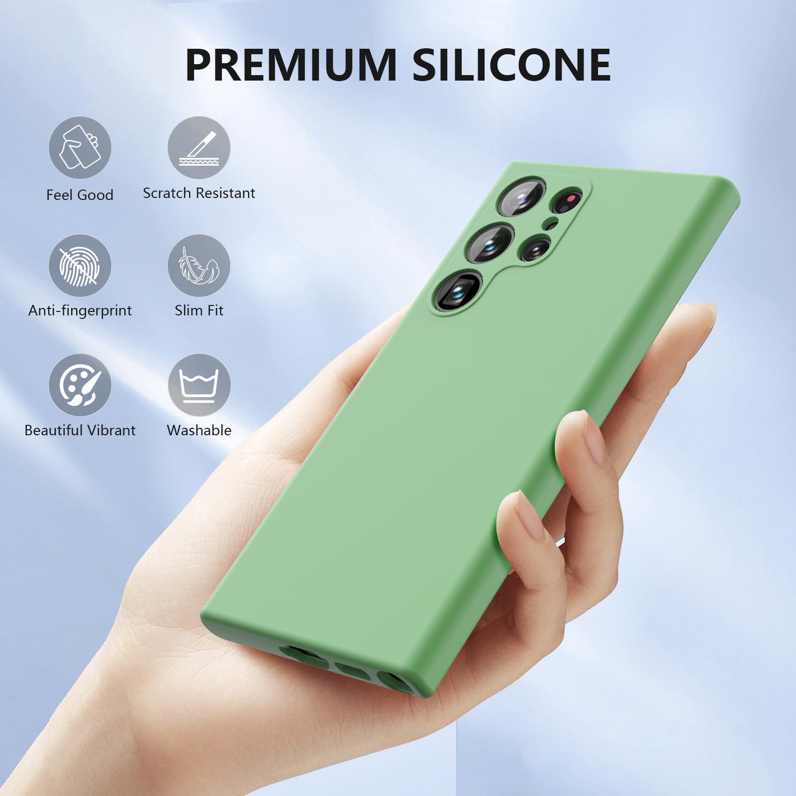 ZUSLAB ZUSLAB Silicone Case for Samsung Galaxy S24 Ultra 6.8 Inches TPU Rubber Gel Cover Wireless Charging Anti-Scratch Shockproof Slim Fit Green - View 3 of 8