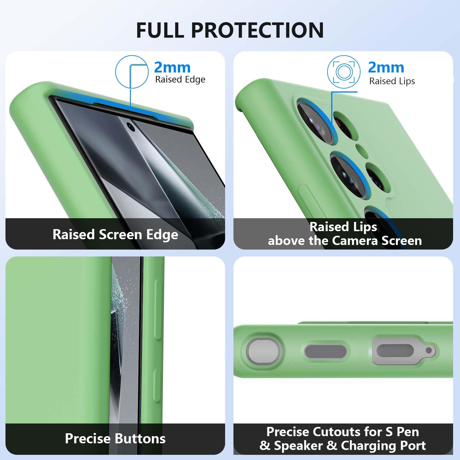 ZUSLAB ZUSLAB Silicone Case for Samsung Galaxy S24 Ultra 6.8 Inches TPU Rubber Gel Cover Wireless Charging Anti-Scratch Shockproof Slim Fit Green - View 4 of 8