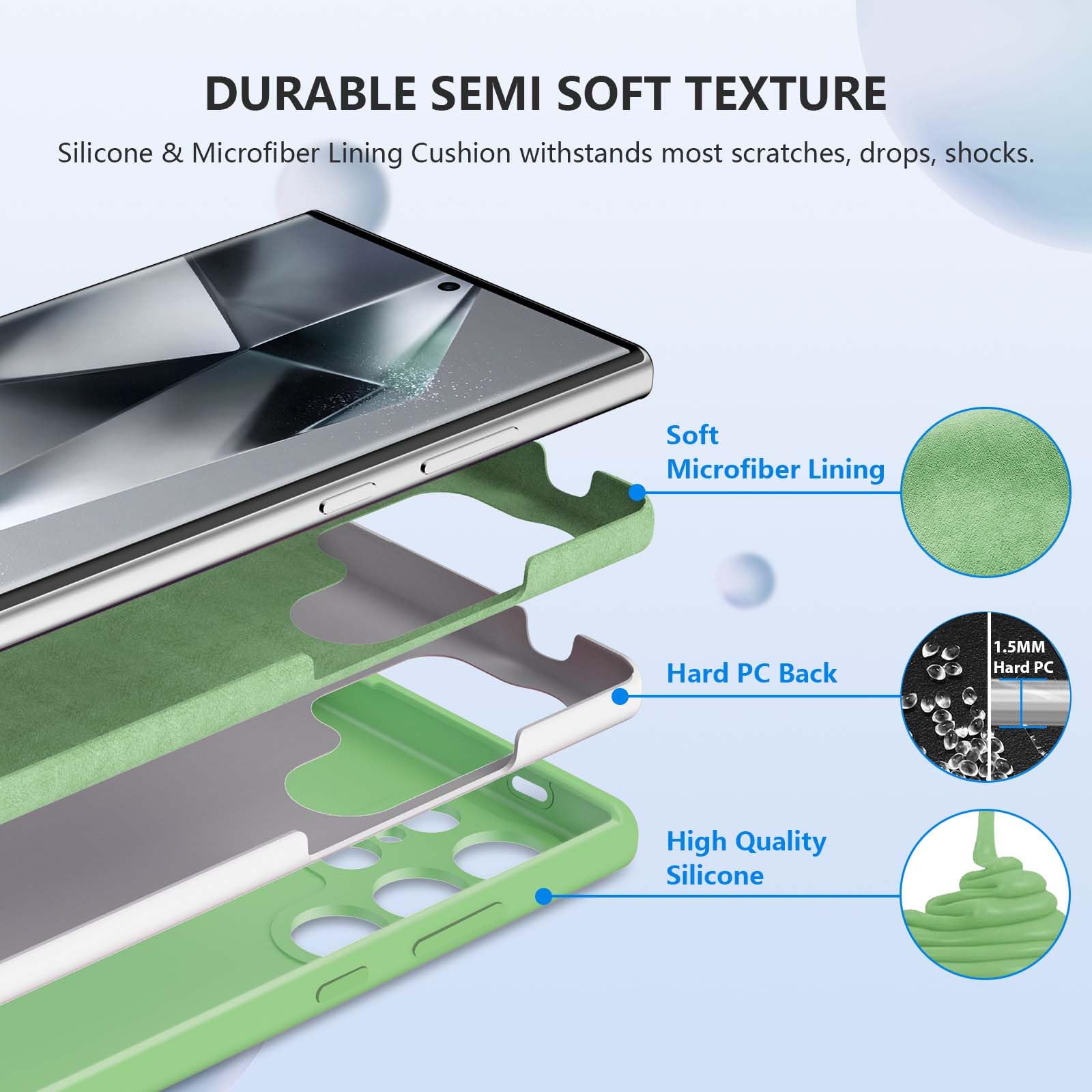 ZUSLAB ZUSLAB Silicone Case for Samsung Galaxy S24 Ultra 6.8 Inches TPU Rubber Gel Cover Wireless Charging Anti-Scratch Shockproof Slim Fit Green - View 5 of 8