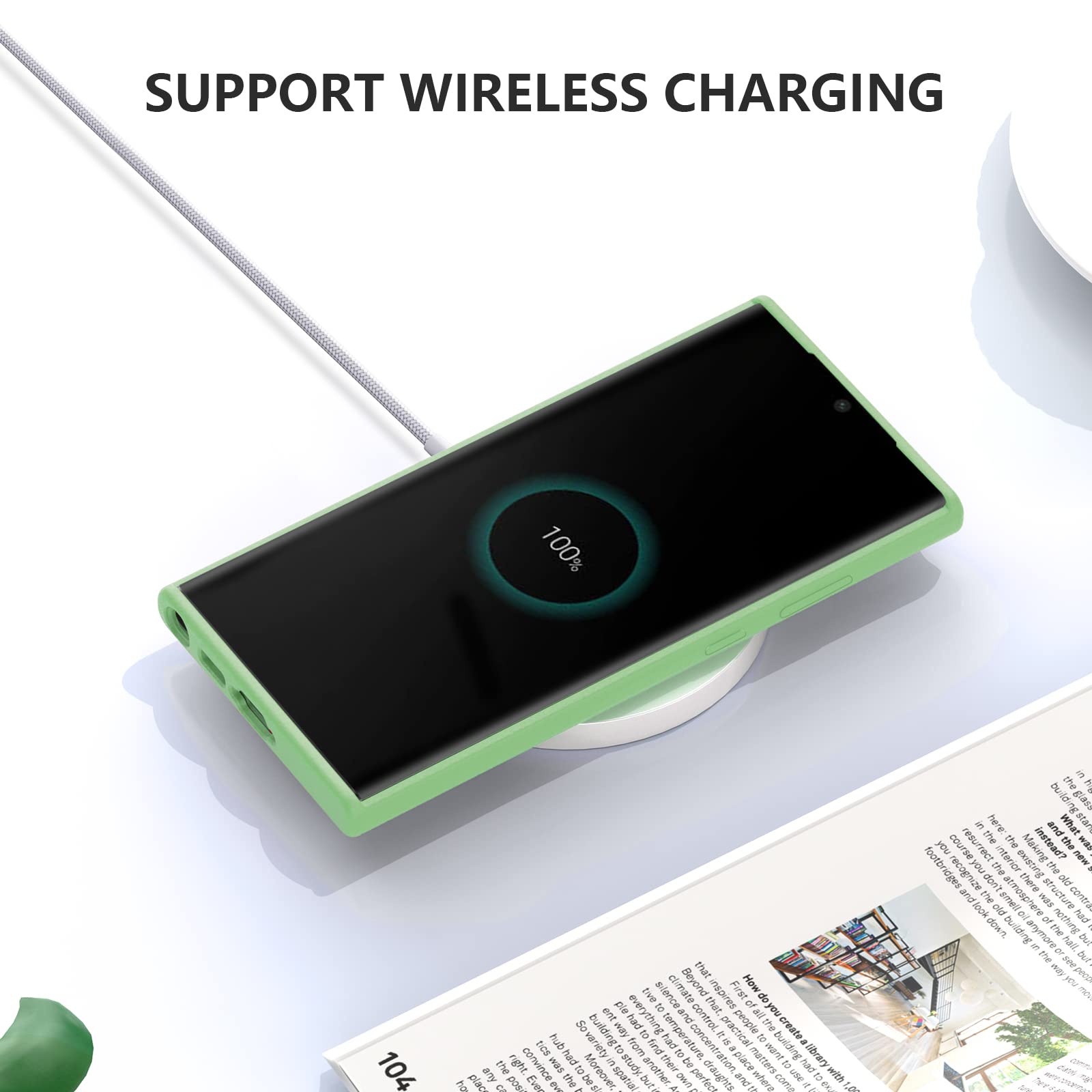 ZUSLAB ZUSLAB Silicone Case for Samsung Galaxy S24 Ultra 6.8 Inches TPU Rubber Gel Cover Wireless Charging Anti-Scratch Shockproof Slim Fit Green - View 6 of 8