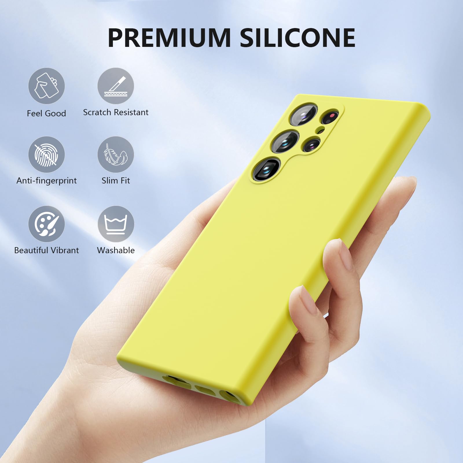 ZUSLAB Zuslab Silicone Case for Samsung Galaxy S24 Ultra 6.8 Inches TPU Rubber Gel Cover Wireless Charging Anti-Scratch Shockproof Slim Fit Yellow - View 3 of 8