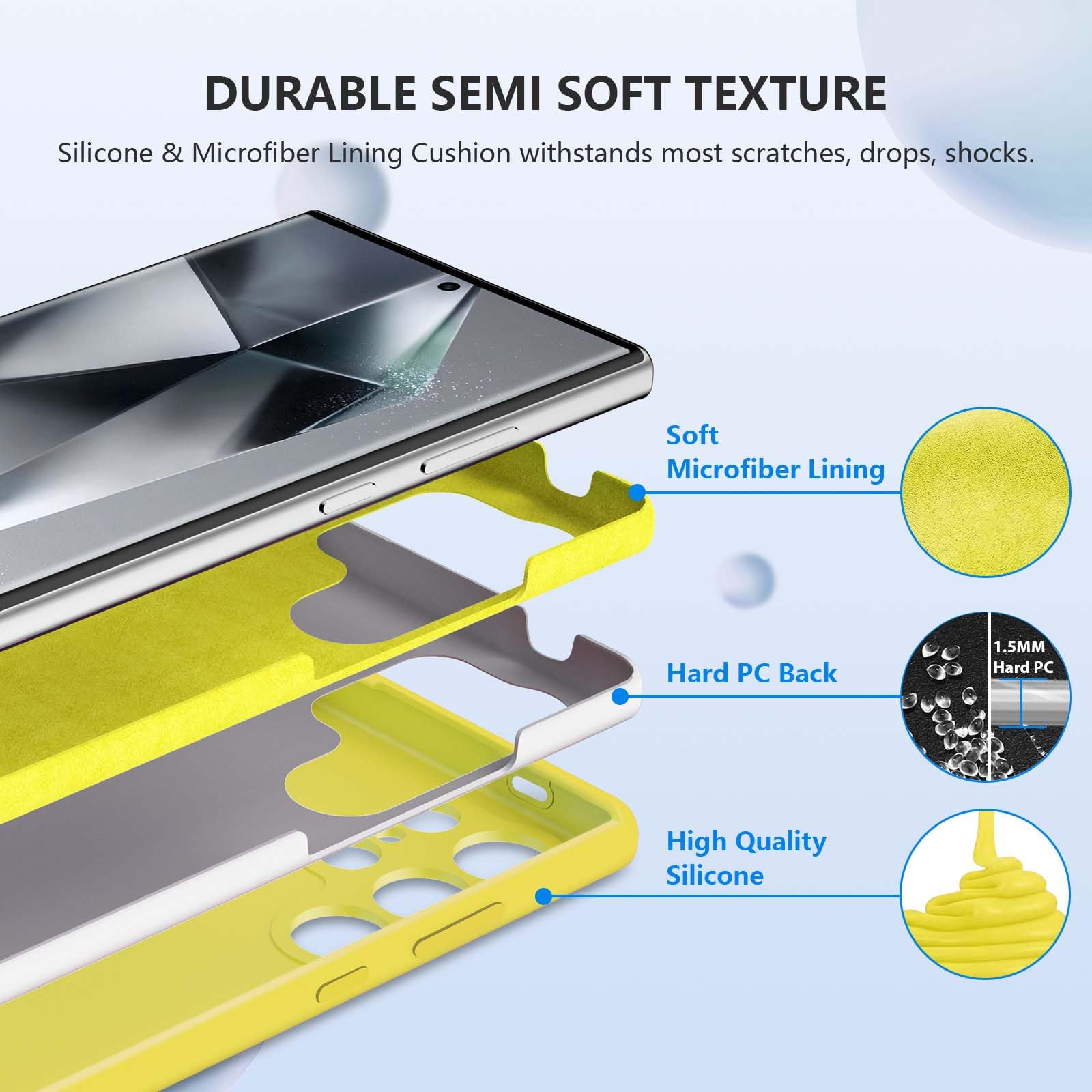 ZUSLAB Zuslab Silicone Case for Samsung Galaxy S24 Ultra 6.8 Inches TPU Rubber Gel Cover Wireless Charging Anti-Scratch Shockproof Slim Fit Yellow - View 5 of 8