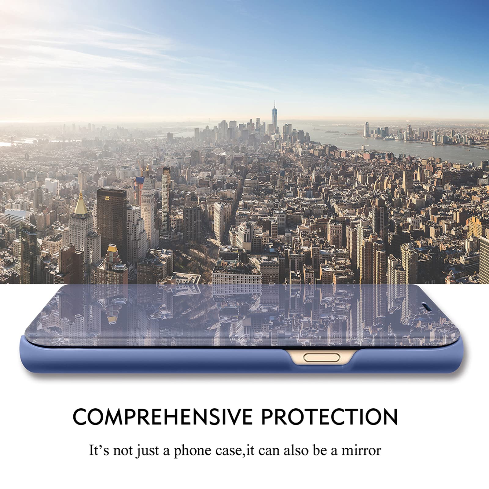 Gxmeuie S24 Ultra 5G Case Clear View Mirror Flip Cover Shockproof PU Leather Kickstand Compatible with Samsung Galaxy S24 Ultra 5G Blue - View 2 of 7