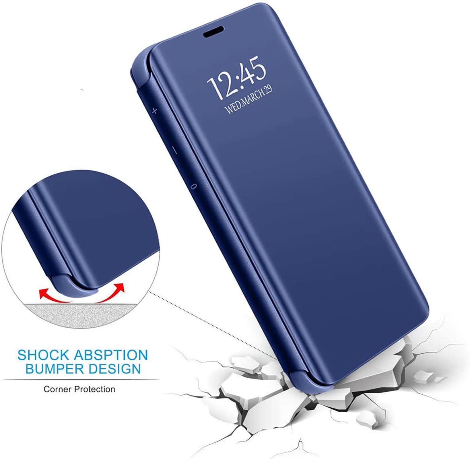 Gxmeuie S24 Ultra 5G Case Clear View Mirror Flip Cover Shockproof PU Leather Kickstand Compatible with Samsung Galaxy S24 Ultra 5G Blue - View 5 of 7