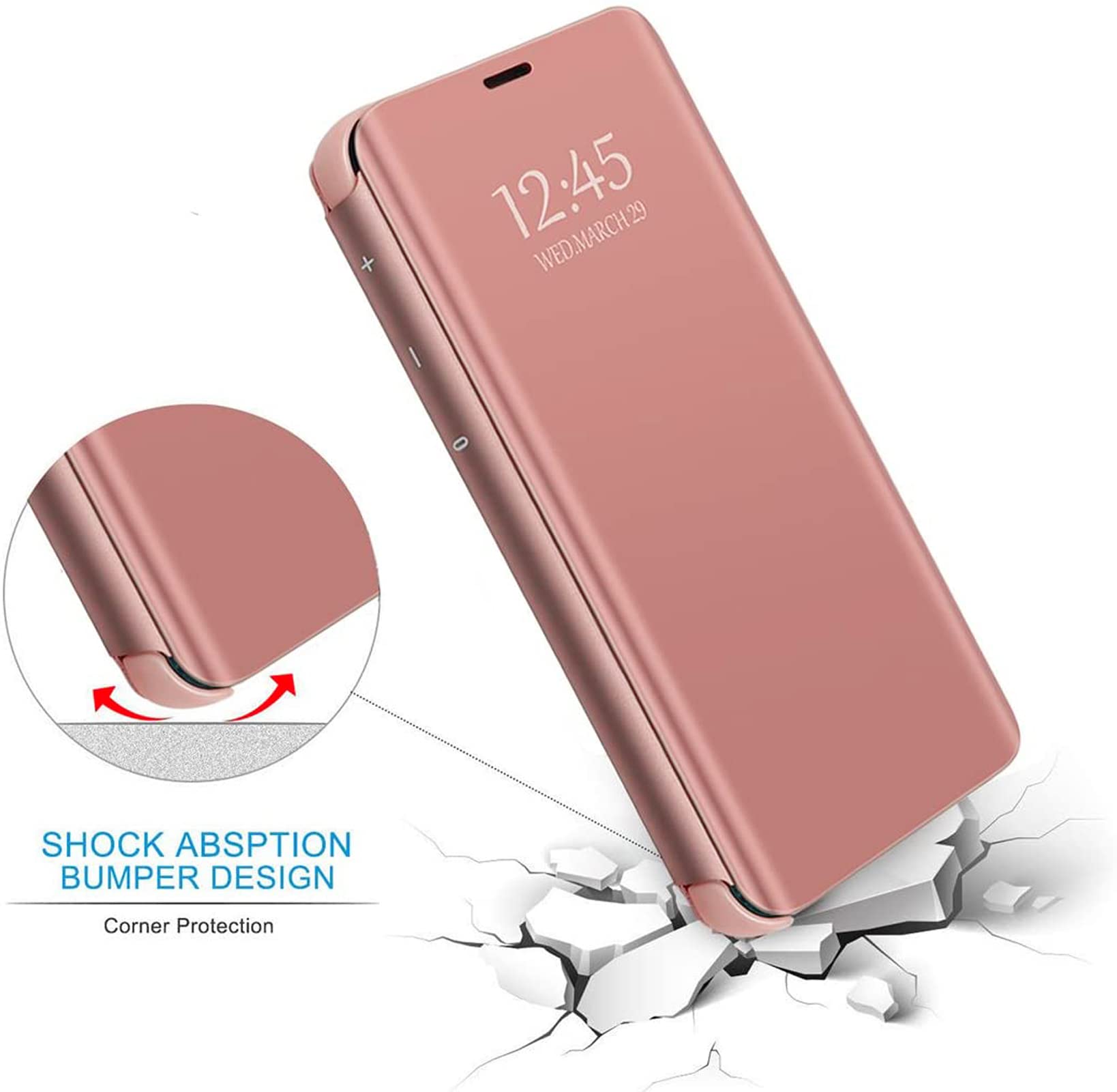 Gxmeuie S24 Ultra 5G Case Rose Gold PU Leather Clear View Mirror Flip Cover with Kickstand Shockproof Protective Case for Samsung Galaxy S24 Ultra 5G - View 5 of 7