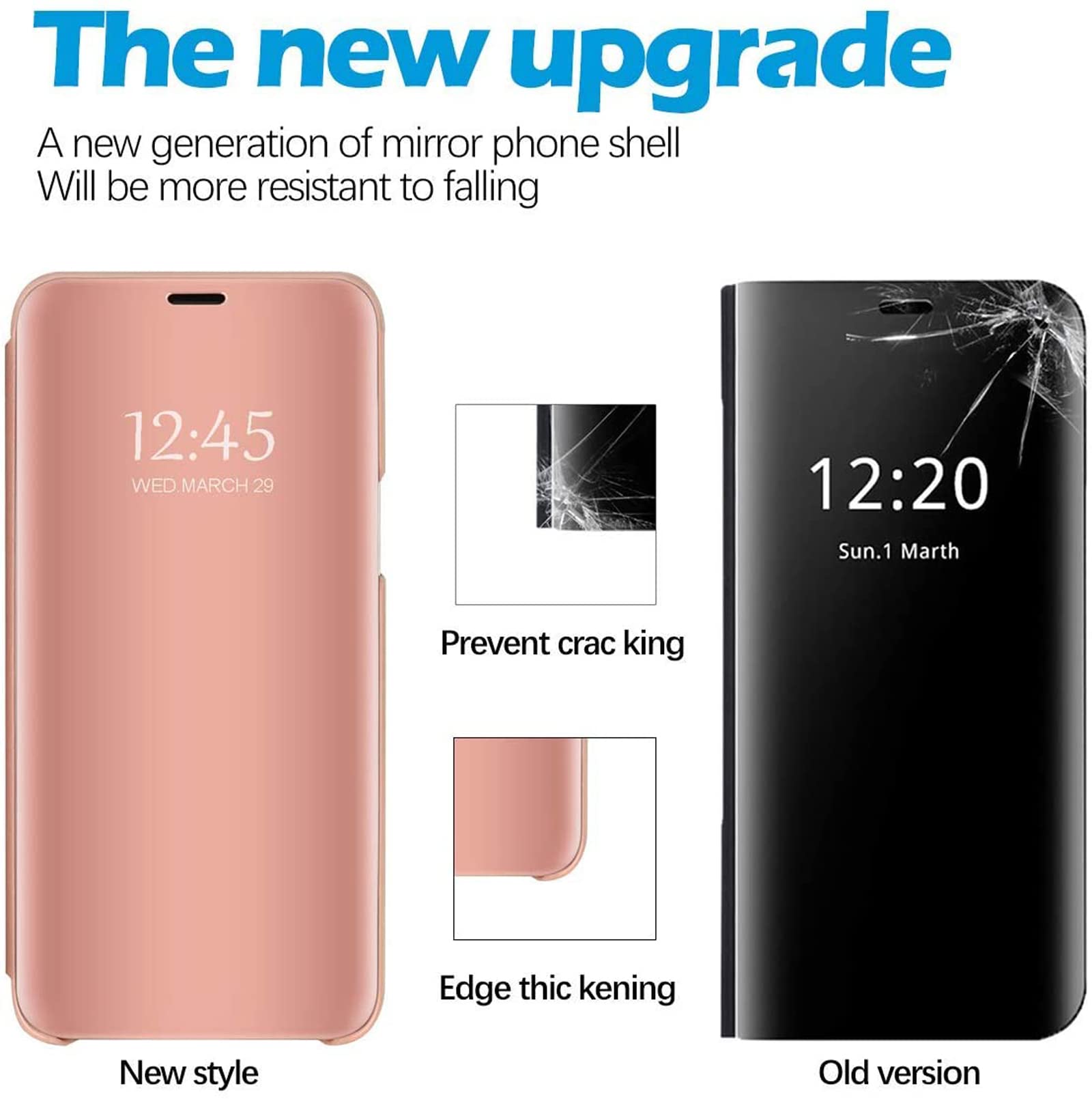 Gxmeuie S24 Ultra 5G Case Rose Gold PU Leather Clear View Mirror Flip Cover with Kickstand Shockproof Protective Case for Samsung Galaxy S24 Ultra 5G - View 6 of 7