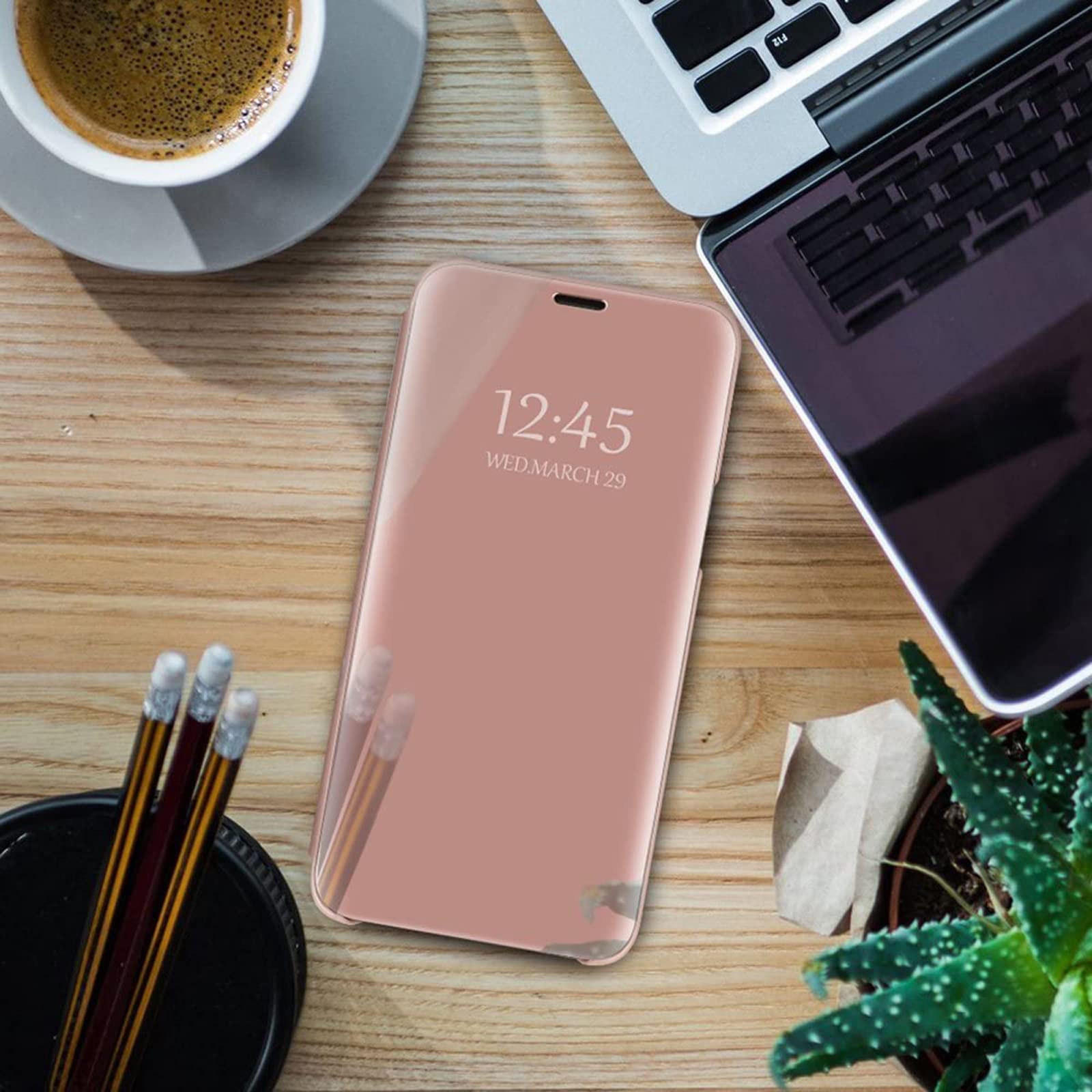 Gxmeuie S24 Ultra 5G Case Rose Gold PU Leather Clear View Mirror Flip Cover with Kickstand Shockproof Protective Case for Samsung Galaxy S24 Ultra 5G - View 7 of 7