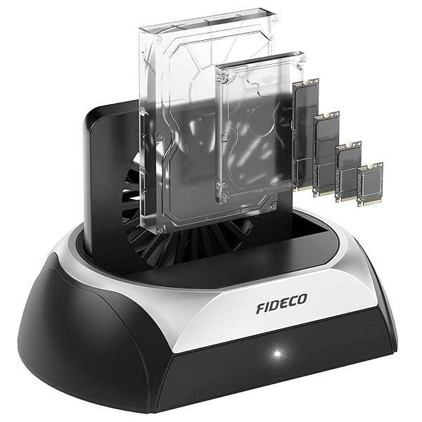 FIDECO "FIDECO M.2 NVME Hard Drive Docking Station with Cooling Fan - Supports 2.5/3.5" SATA HDD/SSD for Ultimate Heat Dissipation"