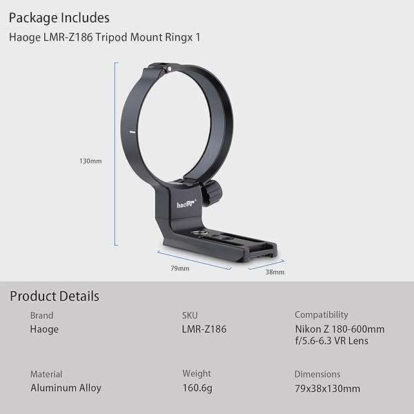 Haoge Haoge LMR-Z186 Lens Collar for Nikon Z 180-600mm: Tripod Mount with Arca Quick Release - View 10 of 10