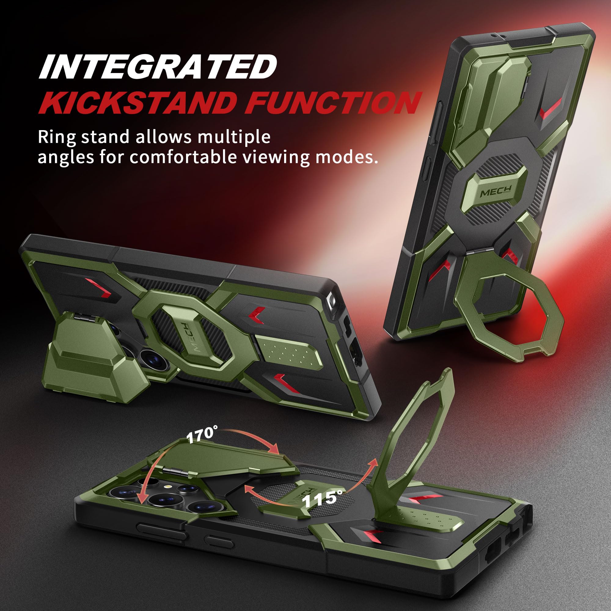 TONGATE TONGATE Samsung Galaxy S24 Ultra Case with MagSafe Ring Stand and Camera Cover Rugged Protection Green 6.8 Inch - View 5 of 8