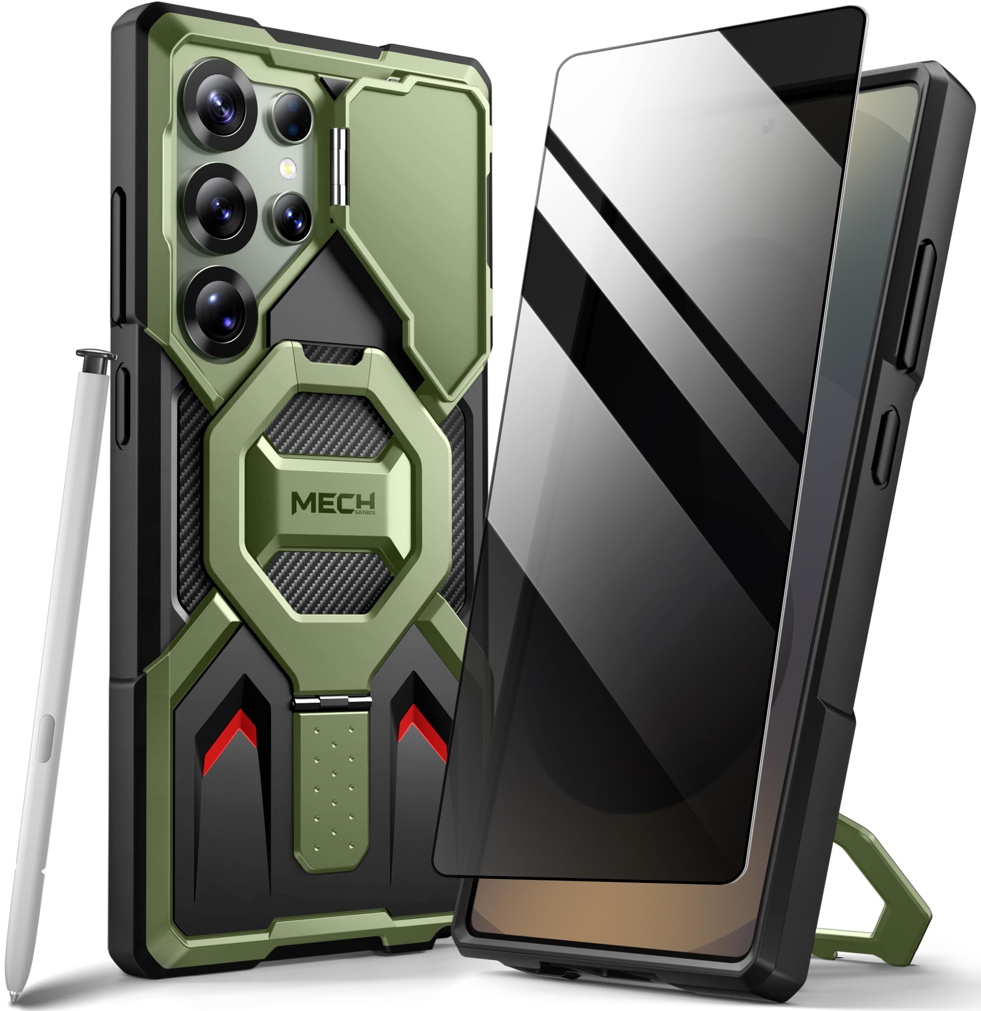 TONGATE TONGATE Samsung Galaxy S24 Ultra Case with MagSafe Ring Stand and Camera Cover Rugged Protection Green 6.8 Inch