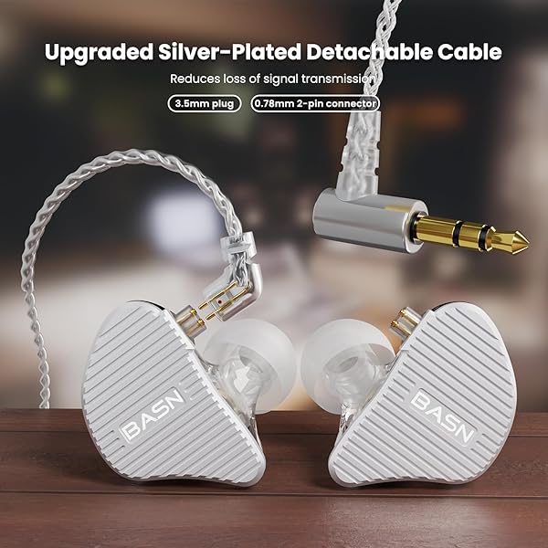 BASN BASN Mix-PD In Ear Monitor HiFi IEM Earphones with Planar and Dynamic Drivers CNC Metal Cover and Detachable Cable for Musicians Silver - View 6 of 9