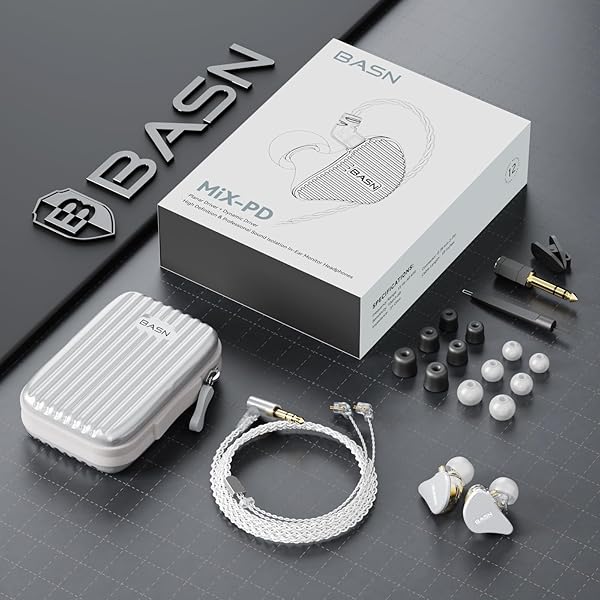BASN BASN Mix-PD In Ear Monitor HiFi IEM Earphones with Planar and Dynamic Drivers CNC Metal Cover and Detachable Cable for Musicians Silver - View 9 of 9