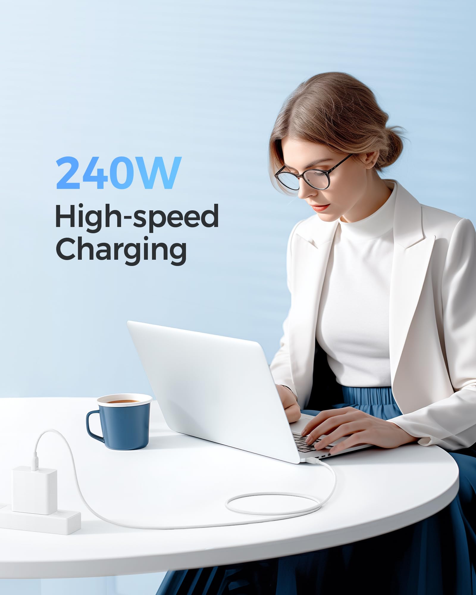 Cable Matters Cable Matters 2-Pack 6ft Flexible 240W USB C Charging Cable for MacBook Pro iPad Pro iPhone 16/15 Pro Apple Vision Pro White - View 4 of 5