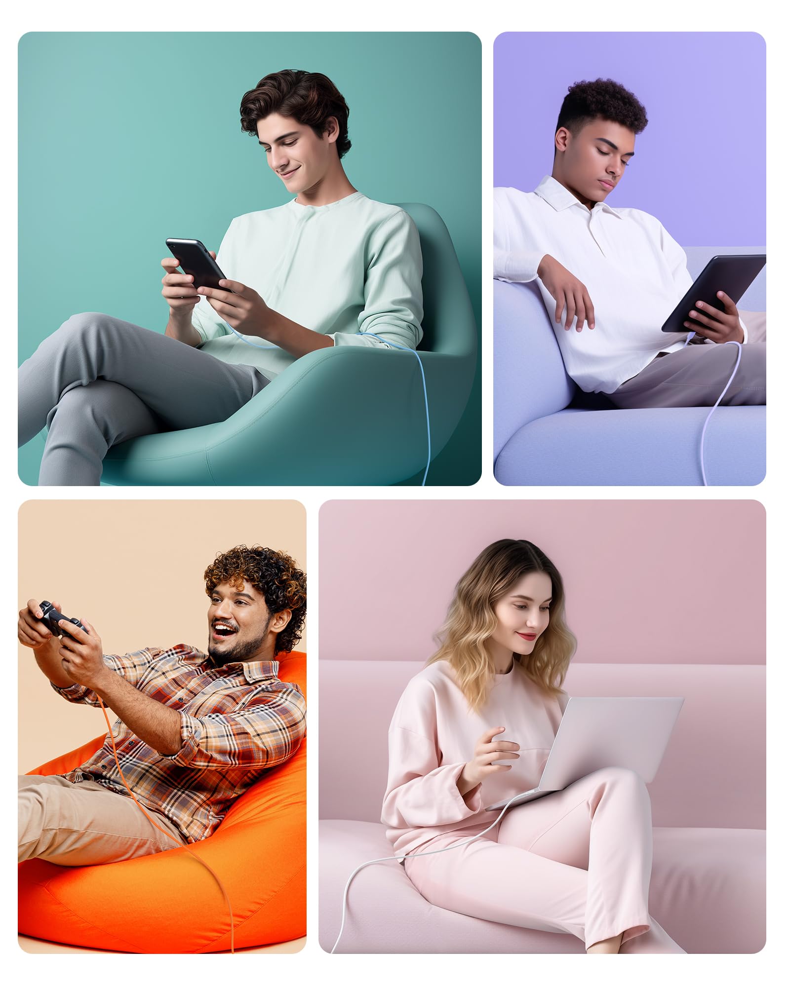 Cable Matters Cable Matters 2-Pack 6ft Flexible 240W USB C Charging Cable for MacBook Pro iPad Pro iPhone 16/15 Pro Apple Vision Pro White - View 5 of 5