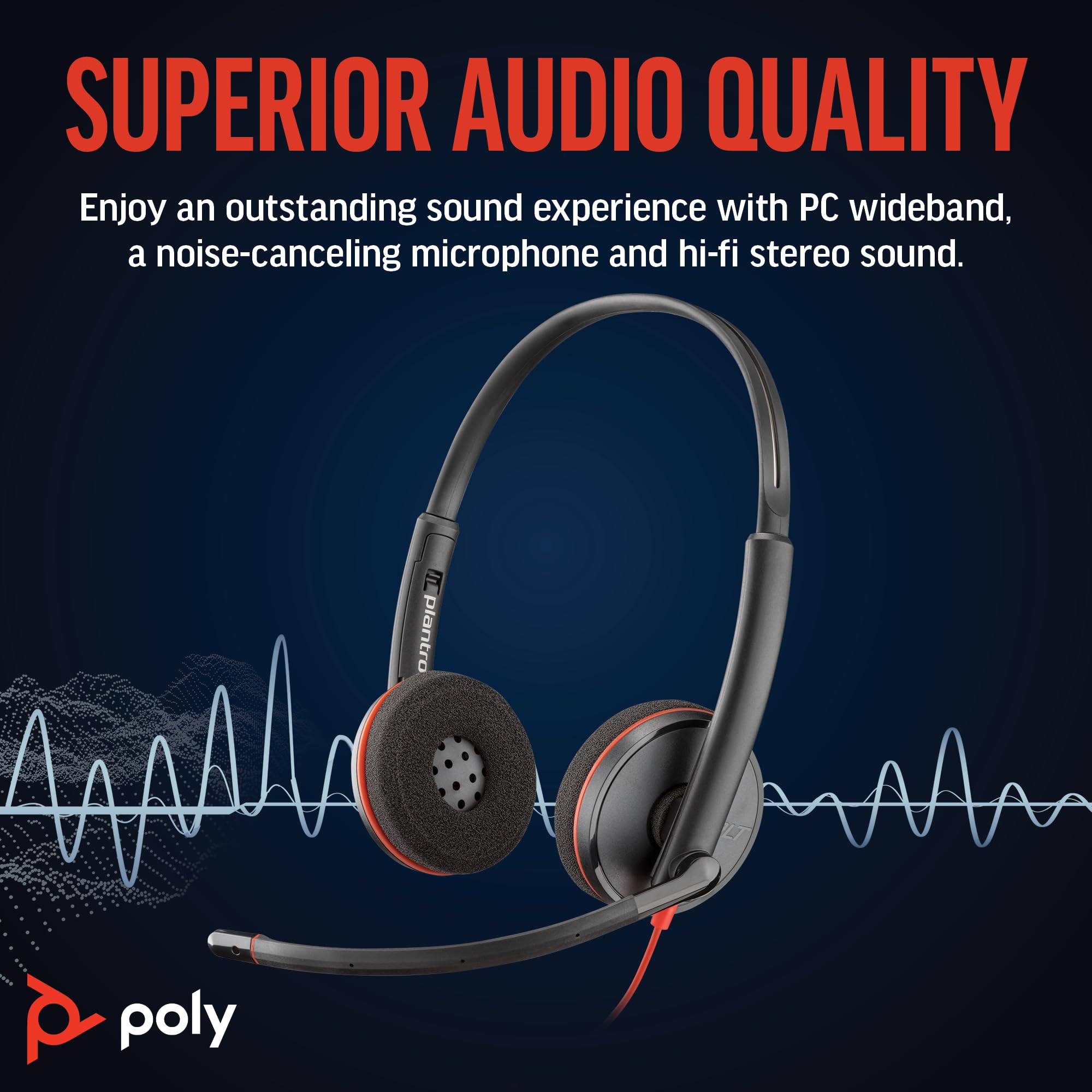POLY Poly Blackwire 3220 Wired Headset Noise Canceling Mic Stereo Design USB-C USB-A Compatible with Teams Zoom Amazon Exclusive - View 2 of 5