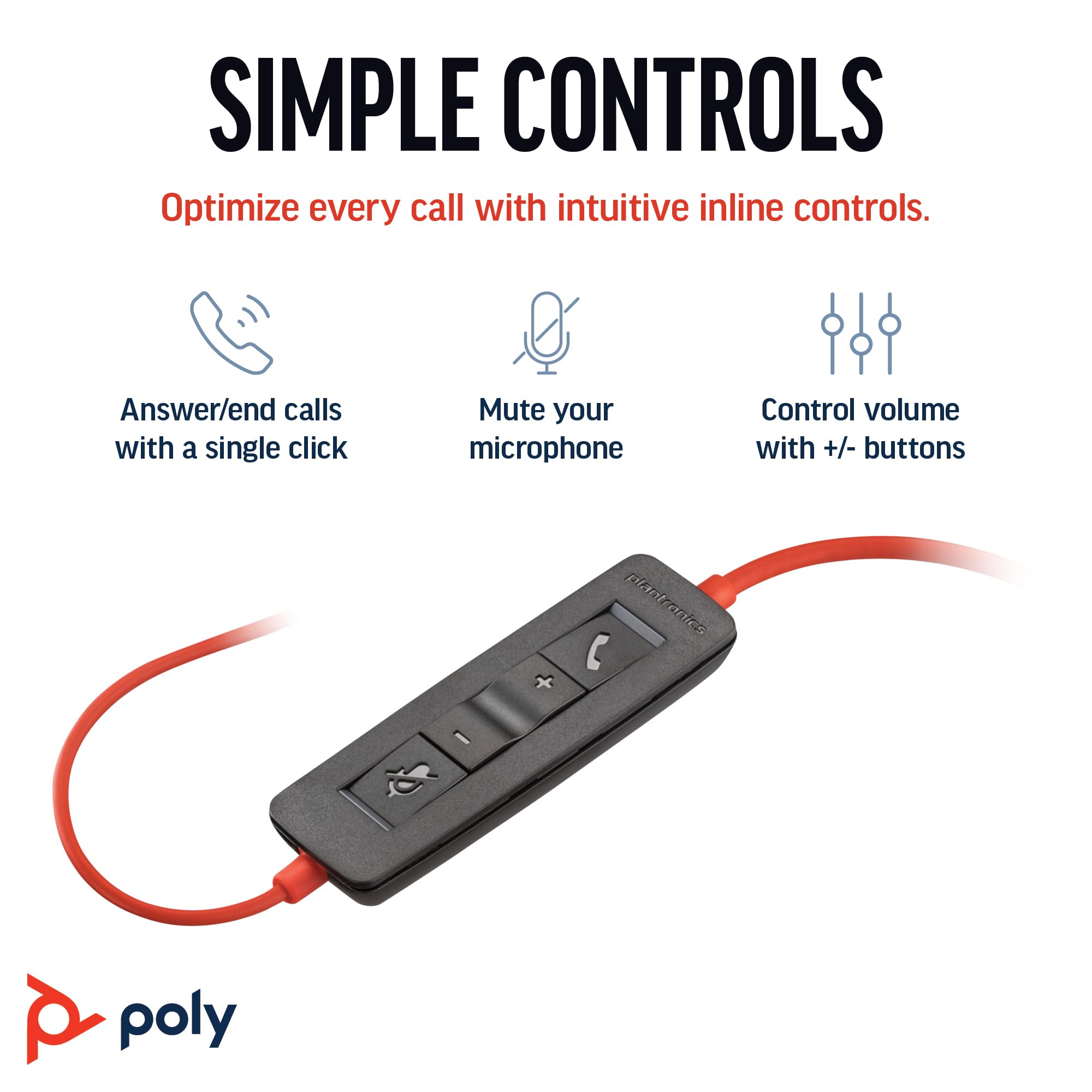 POLY Poly Blackwire 3220 Wired Headset Noise Canceling Mic Stereo Design USB-C USB-A Compatible with Teams Zoom Amazon Exclusive - View 3 of 5