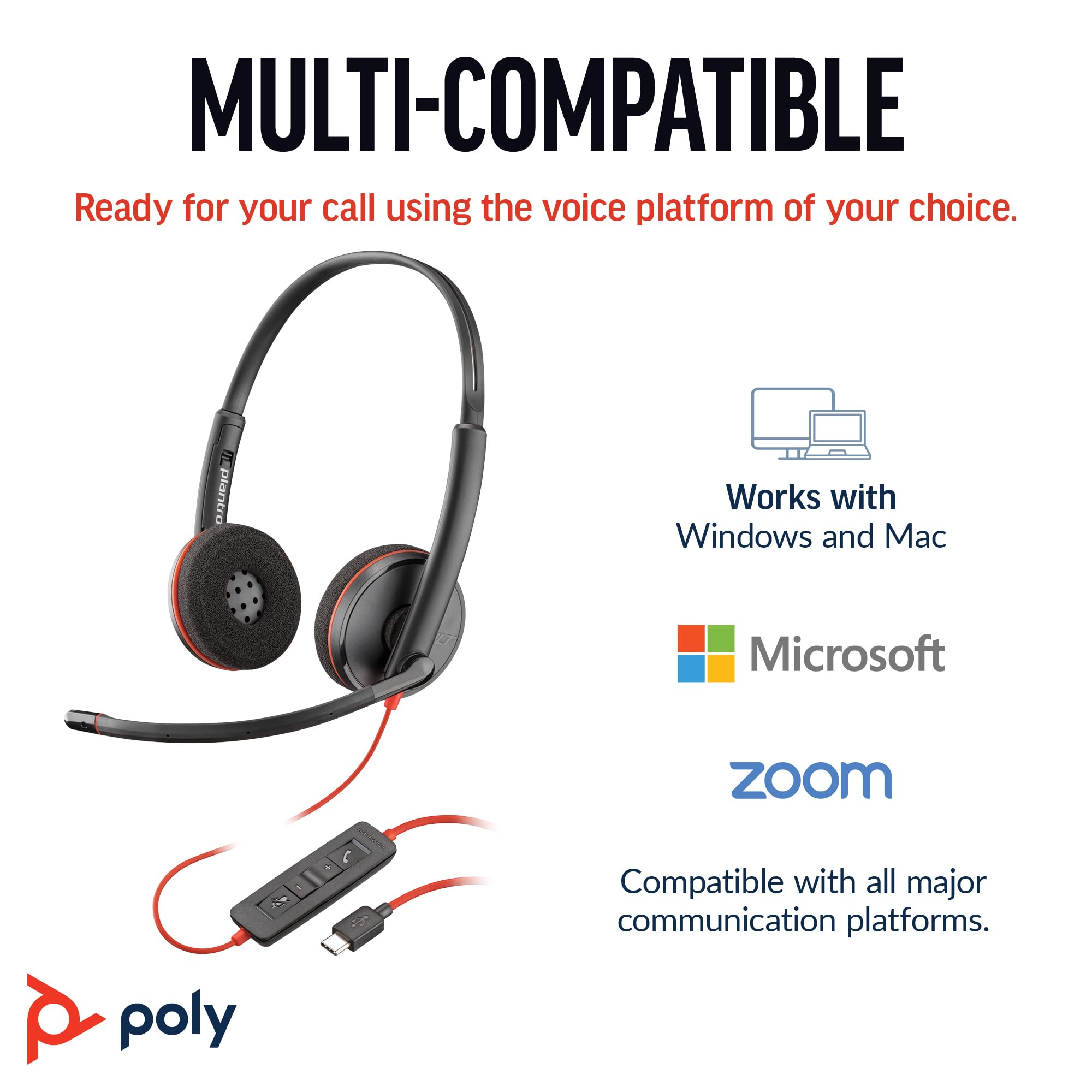 POLY Poly Blackwire 3220 Wired Headset Noise Canceling Mic Stereo Design USB-C USB-A Compatible with Teams Zoom Amazon Exclusive - View 5 of 5