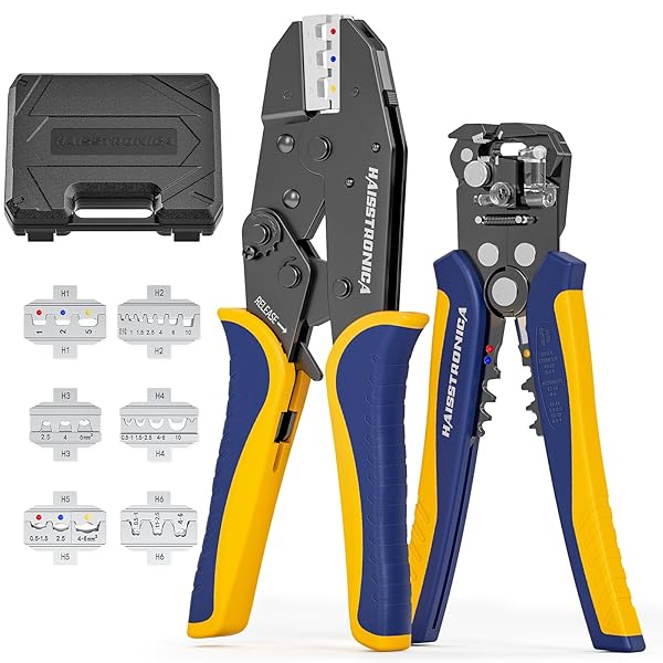 haisstronica Haisstronica 6 in 1 Crimping Tool Kit and Wire Stripper with Interchangeable Dies for Men Tool Gifts
