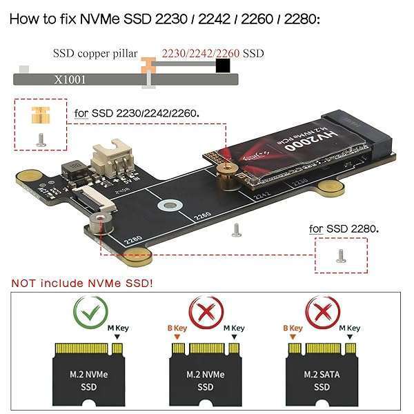 Geekworm Geekworm X1001 PCIe to M.2 HAT for Raspberry Pi 5: Support for NVMe SSDs 2230/2242/2260/2280 - View 4 of 8