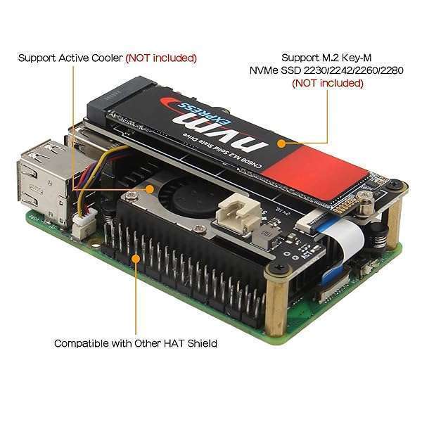 Geekworm Geekworm X1001 PCIe to M.2 HAT for Raspberry Pi 5: Support for NVMe SSDs 2230/2242/2260/2280 - View 5 of 8
