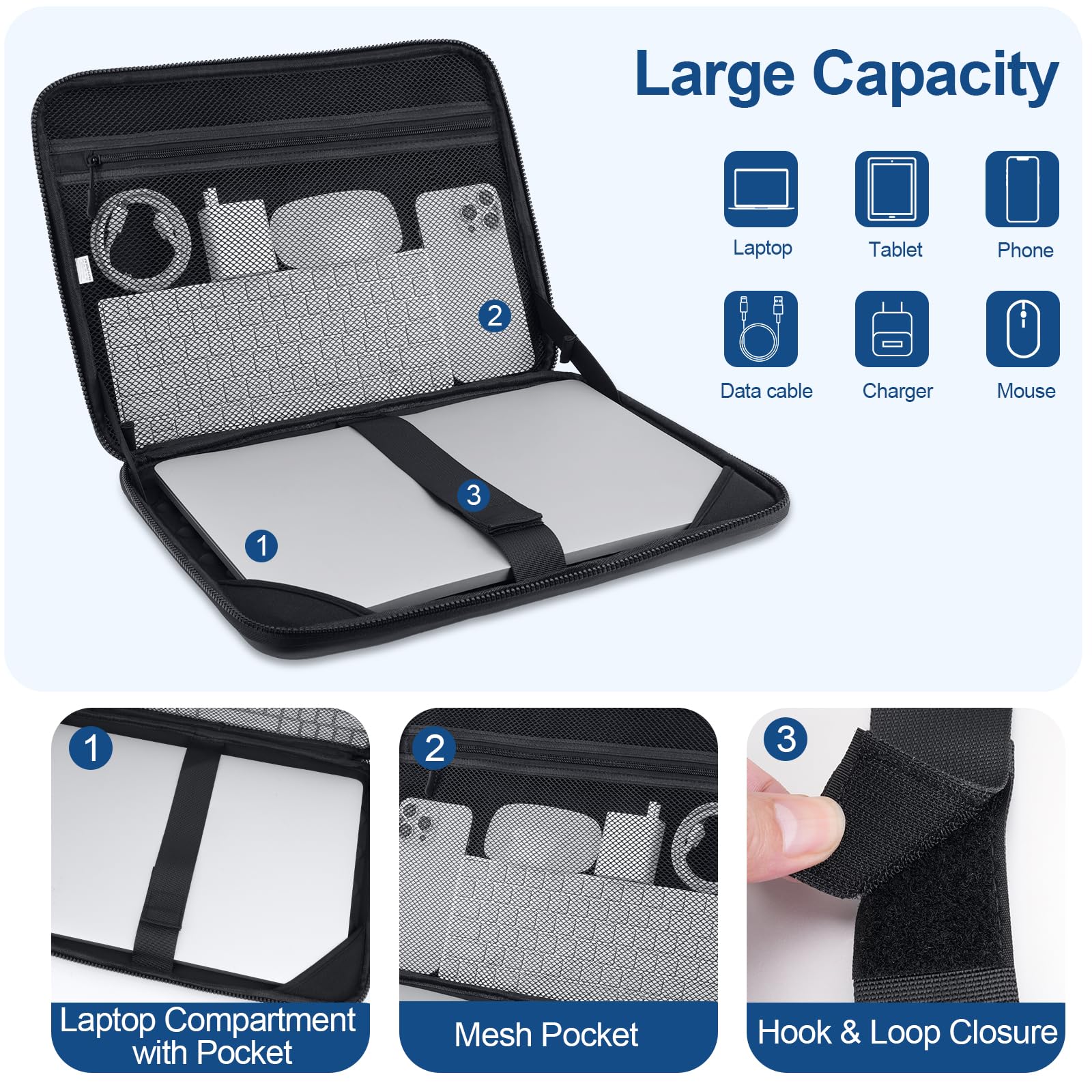 MOSISO MOSISO 15-16 Inch Laptop Hard Case Waterproof Shockproof Sleeve for MacBook HP Dell Artistic Geometric Design Black Carrying Bag - View 2 of 7