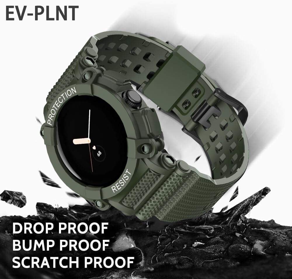 EVPLNT EVPLNT Rugged Band Strap with Case for Google Pixel Watch 2 41mm Shockproof Bumper Cover for Men Women Army Green - View 3 of 7