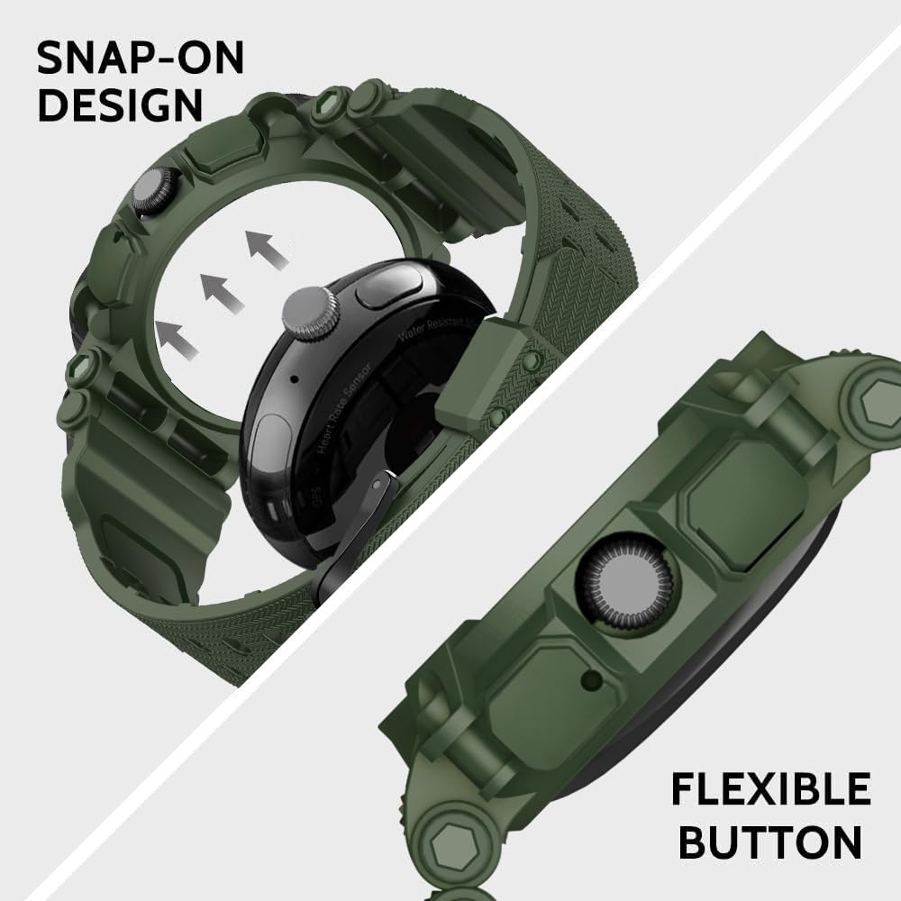 EVPLNT EVPLNT Rugged Band Strap with Case for Google Pixel Watch 2 41mm Shockproof Bumper Cover for Men Women Army Green - View 5 of 7